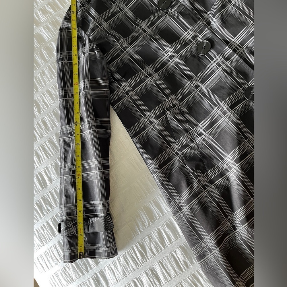 PIZAZZ Spring Jacket Detachable Hood Black Grey Plaid Button Front Neutral - Picture 15 of 16